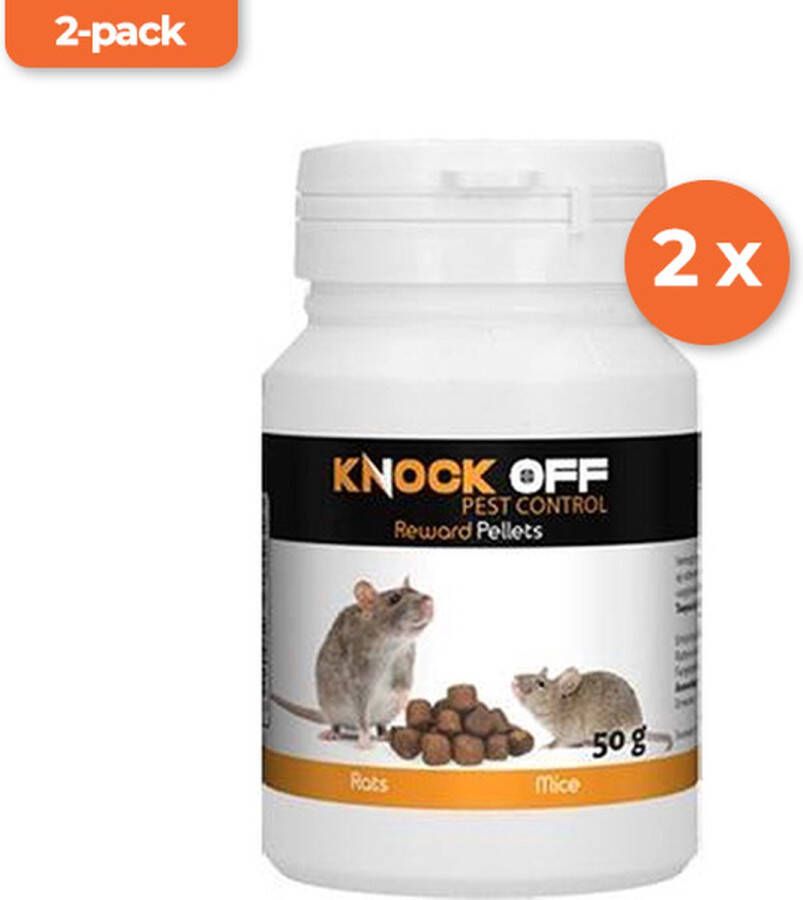 Knock Off Traktatie Pellets 2-pack – Voor muizen en ratten – Lokaas voor muizen en ratten – Lokmiddel – Gifvrij – Veilig voor huisdieren – Voor lokdoos – 2x50g