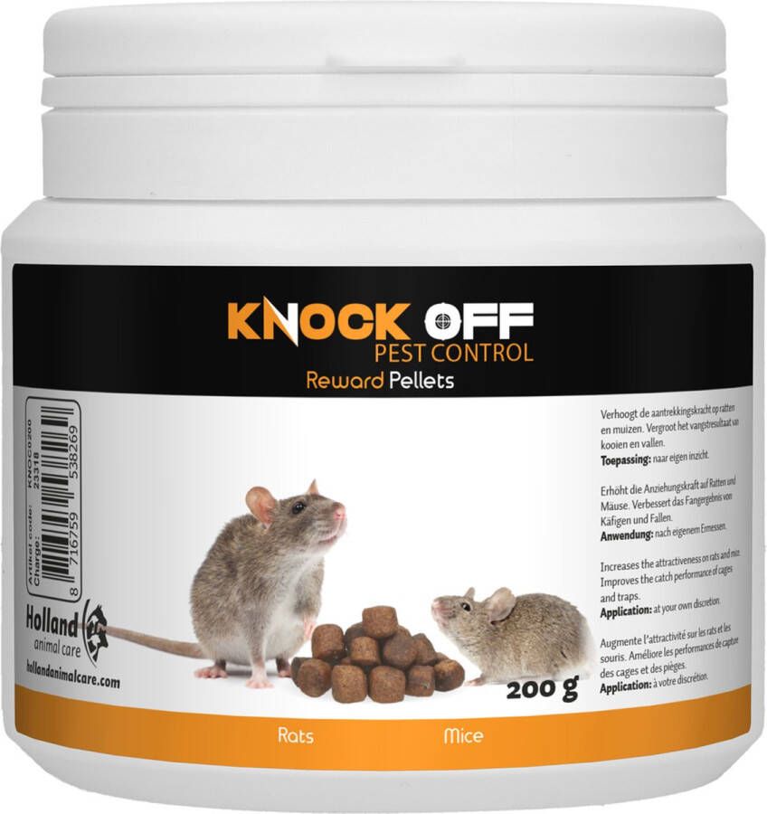 Knock Off Traktatie Pellets – Voor muizen en ratten – Lokaas voor muizen en ratten – Lokmiddel – Gifvrij – Veilig voor huisdieren – Voor lokdoos – 200g