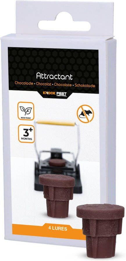 Knock Pest Control Muizen Lokmiddel Voor het monitoren van muizen of ratten Tot 3 maanden werkzaam 4 Stuks Chocolade