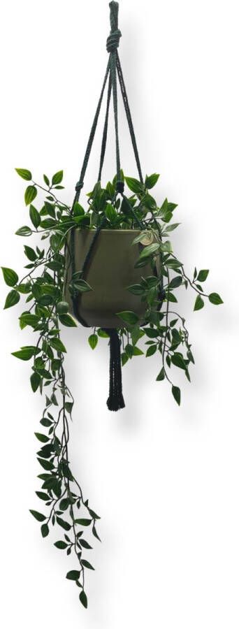 Knoopies Plantenhanger Donkergroen 60 cm Katoen Macramé Handgemaakt in Nederland- Let op: Excl. Pot Gratis Verzending