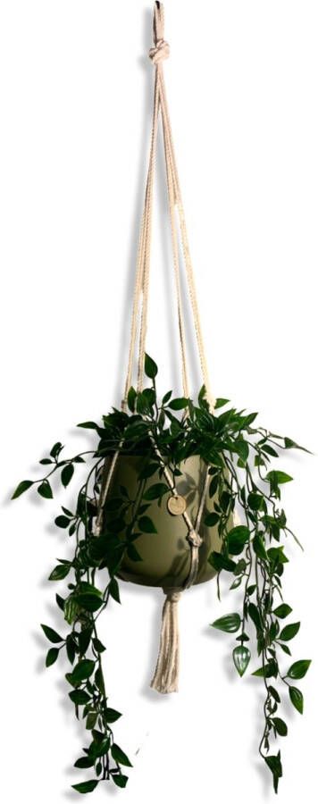 Knoopies Plantenhanger Gebroken Wit 80 cm Katoen Macramé Handgemaakt in Nederland- Let op: Excl. Pot Gratis Verzending