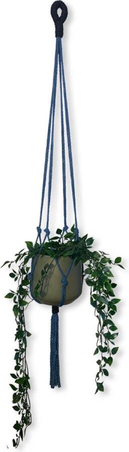 Knoopies Plantenhanger 'Wacky' Blauw Zwart 100 cm Katoen Macramé Handgemaakt in Nederland- Let op: Excl. Pot Gratis Verzending
