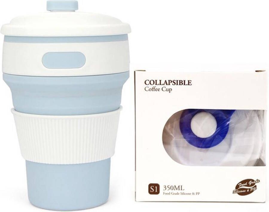 Koalas Koffiebeker Inklapbare beker duurzame beker- 100 % BPA vrij Opvouwbaar beker Reisbeker Meeneem beker Travel cup 350 ml licht blauw