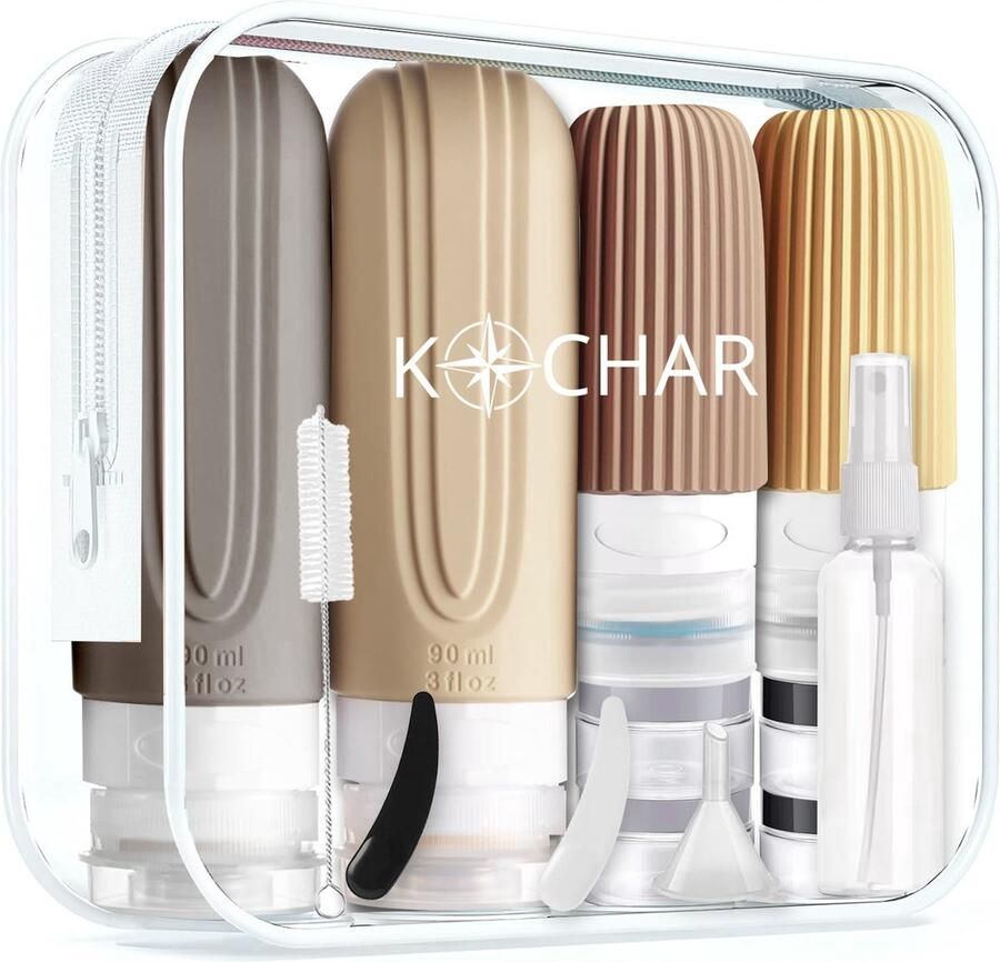 Kochar Reisflesjes met etui Reisflesjes handbagage 15 delig Reisflacons Reispotjes 100 ML Mini shampoo reisverpakking