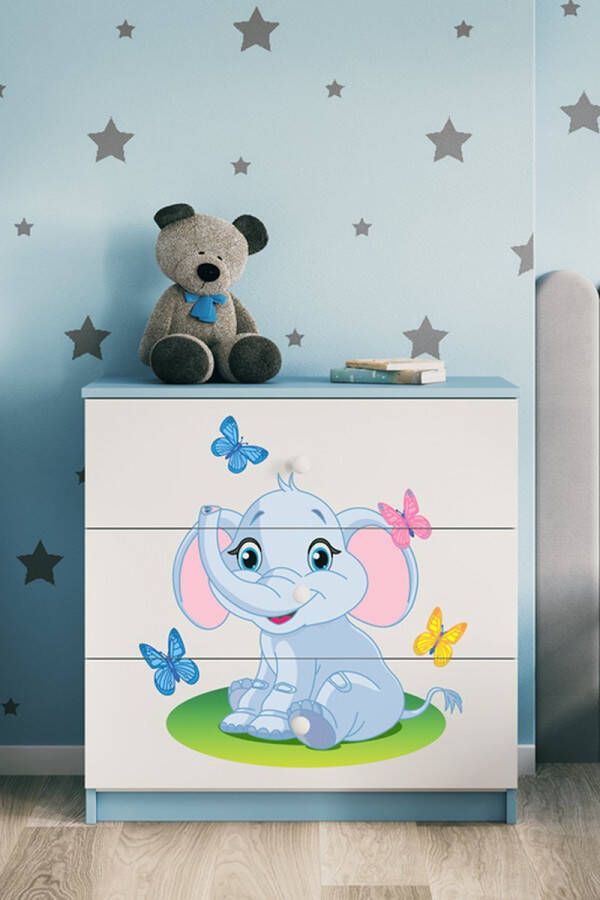 Kocot Kids Ladekast Babydreams blauw baby olifant Halfhoge kast Blauw