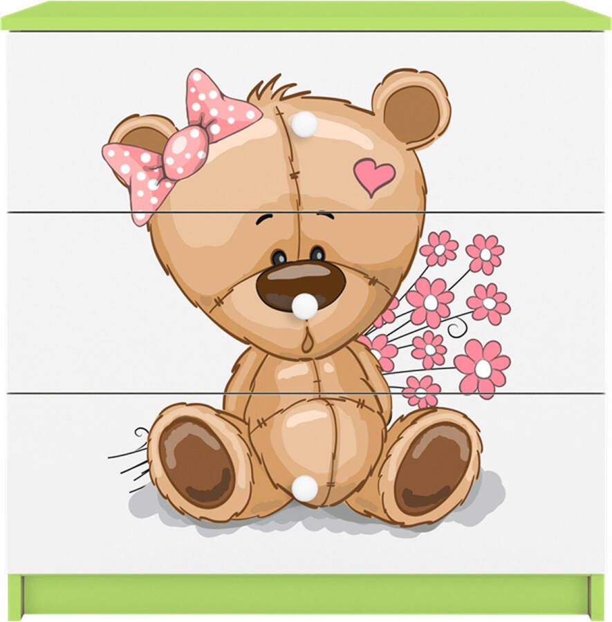 Kocot Kids Ladekast babydreams groen teddybeer bloemen Halfhoge kast Groen