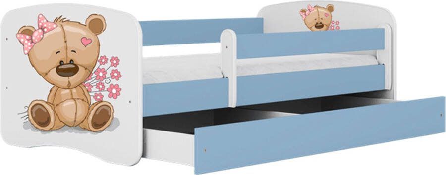 Kocot Kids Bed babydreams blauw teddybeer bloemen met lade met matras 160 80 Kinderbed Blauw