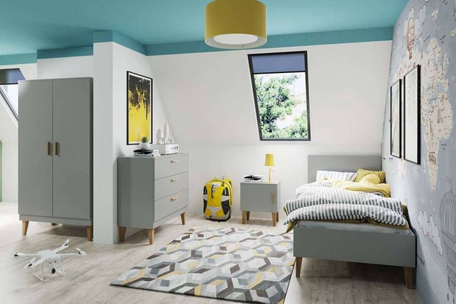 Kocot Kids Garderobekast Kubi Grijs 100 cm breed Kledingkast slaapkamer Kinderkamer
