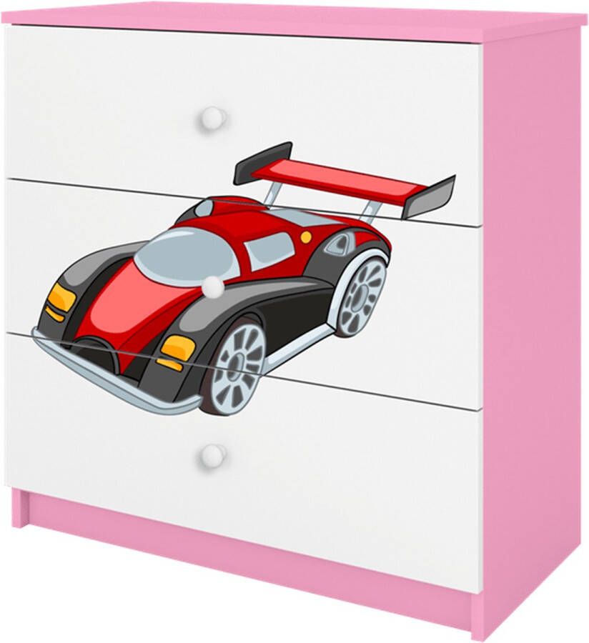 Kocot Kids Ladekast Babydreams roze raceauto Halfhoge kast Roze
