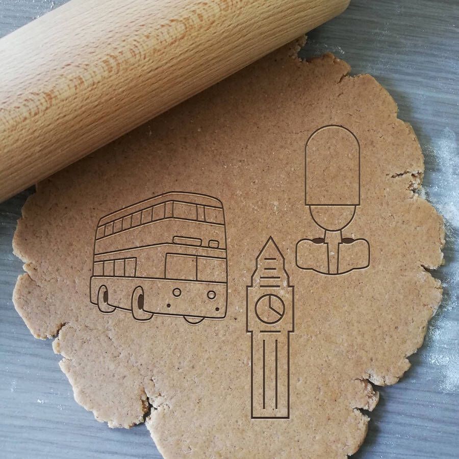 Koekjesvorm 3-delige set Londen City Trip Big Ben Bus Bewaker Cookie cutter Uitsteekvorm Bakvorm 8cm