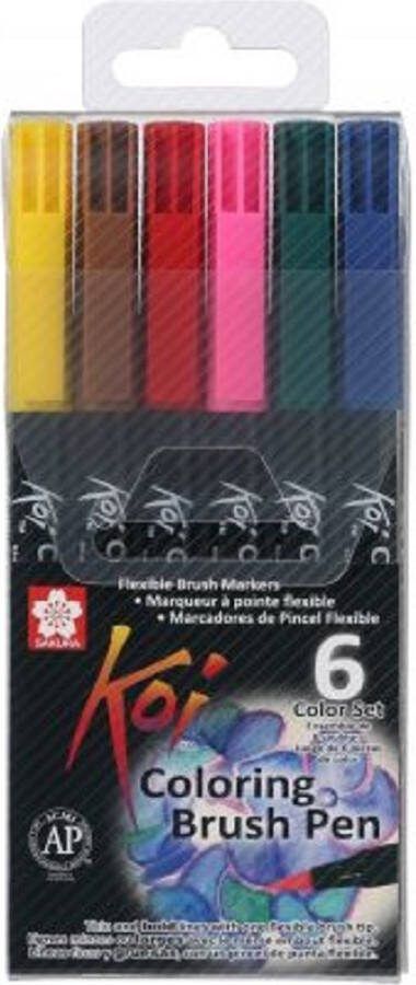 Koi coloring brush pen set basis 6 stuks