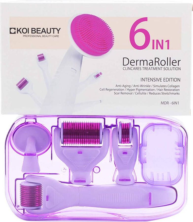 Koi Dermaroller 6-in-1 Micro naalden schoonheid Beard Roller Set 0 5 1 0 1 5 & 2 0 mm Microneedling Derma Roller voor baard haar gezicht en lichaam Men's Beard Roller voor baard groei haaruitval