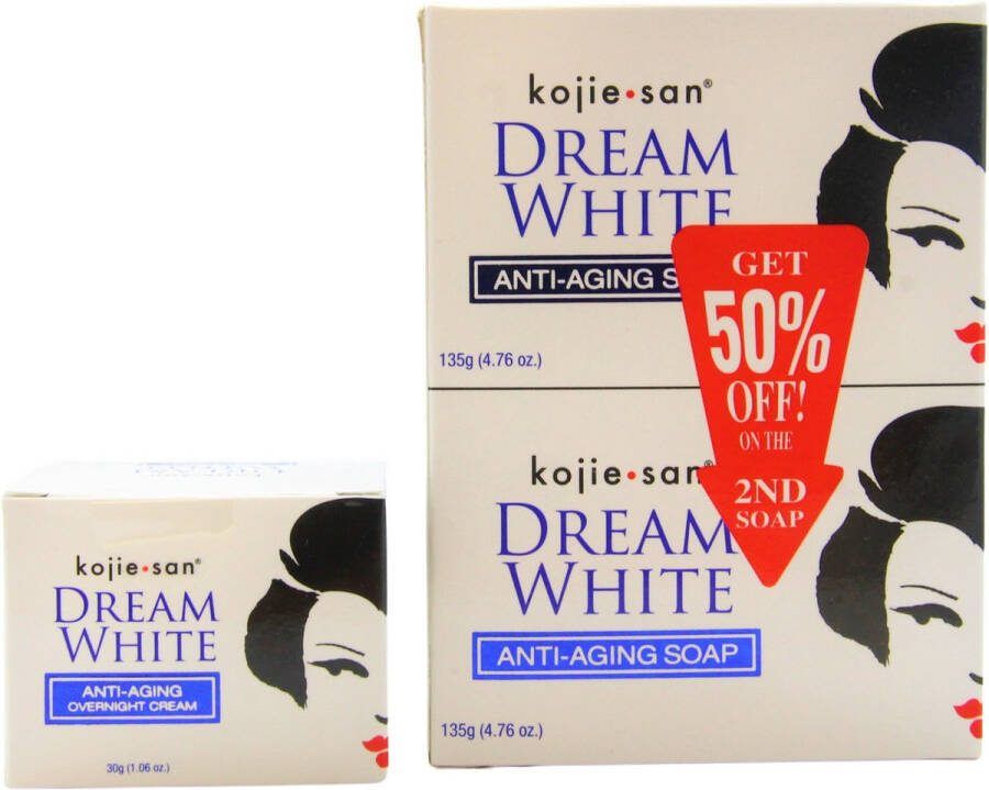 Kojie San am White anti-aging nachtcrème 30gr + Dream White anti-aging zeep 2 x 135