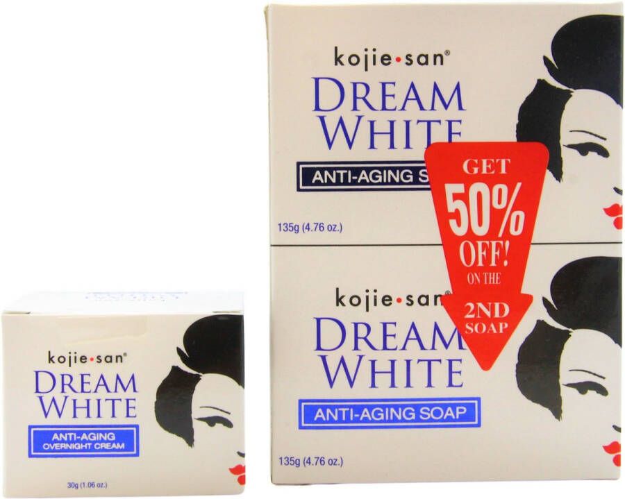 Kojie San am White anti-aging dagcrème SPF 30 30gr + Dream White anti-aging zeep 2 x 135