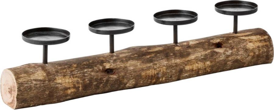 Kokoon Kandelaar hout met 4 kaarsenhouders 57 cm kandelaar voor 4 kaarsen kerstkandelaar stompkaarsen kandelaar voor tijdens het kerstdiner natuurlijke kandelaar