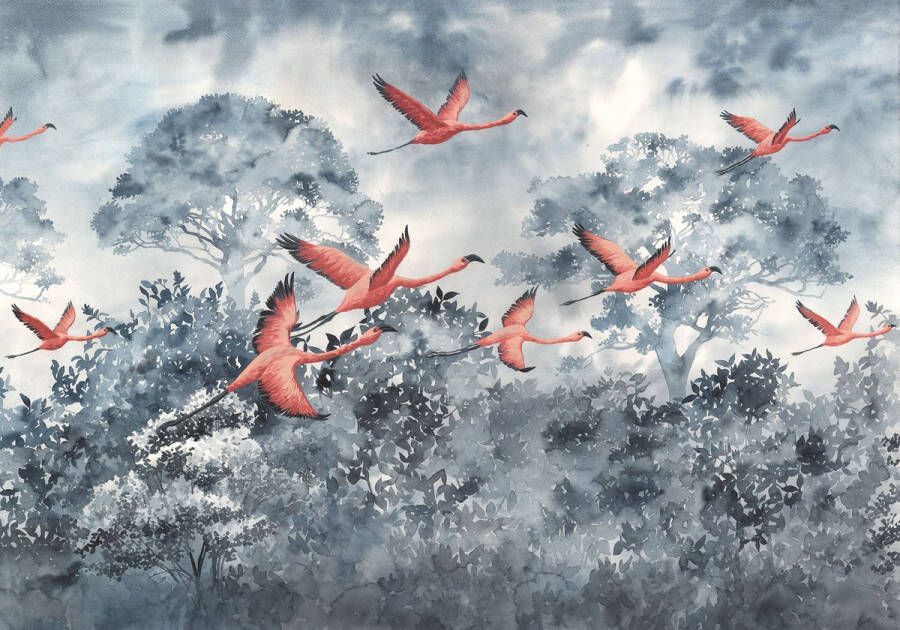 Komar Vliesbehang flamingo's in the sky 400x280 cm (breedte x hoogte)