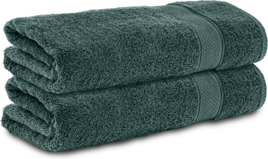 Komfortec 2x Handdoek 50x100 100% Katoen – Handdoekenset Zacht Donkergroen