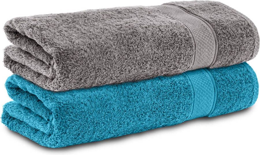 Komfortec 2x Handdoek 50x100 100% Katoen – Handdoekenset Zacht Turquoise&Antraciet