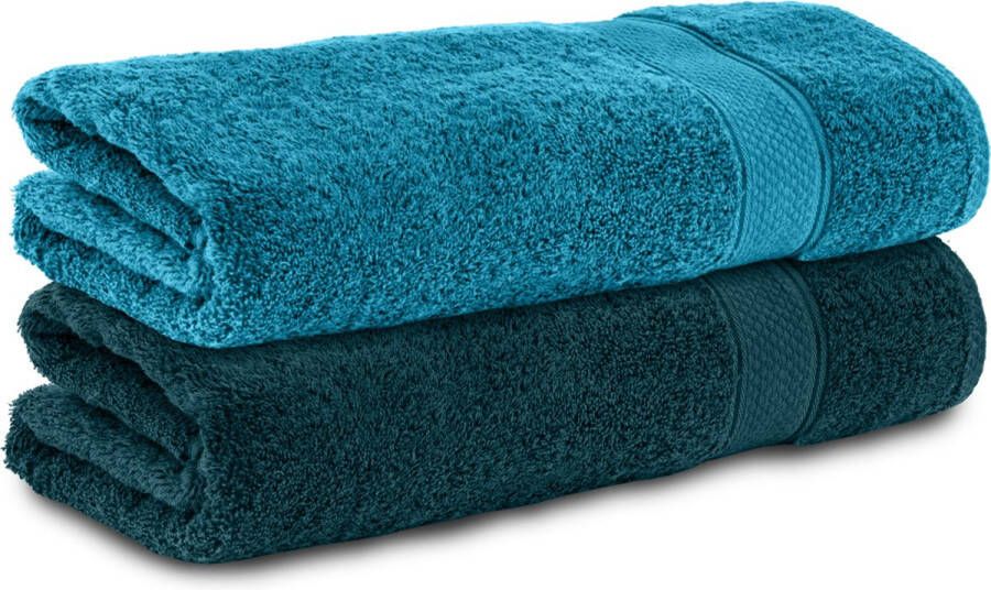 Komfortec 2x Handdoek 50x100 100% Katoen – Handdoekenset Zacht Turquoise&Petroleumblauw