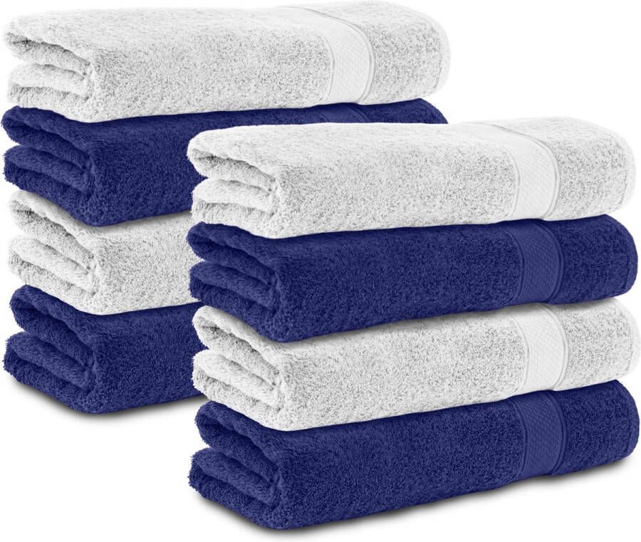 Komfortec 8x Handdoek 50x100 100% Katoen – Handdoekenset Zacht Wit&Blauw