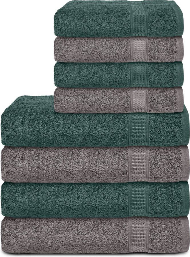 Komfortec Handdoekenset 4x badhanddoek 50x100 cm + 4x handdoek 70x140 cm 100% Katoen Antracietgrijs&Donkergroen