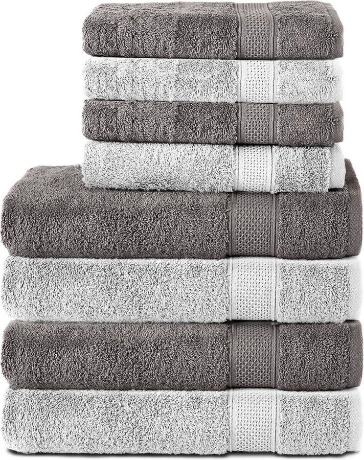 Komfortec Handdoekenset 4x badhanddoek 70x140 cm + 4x handdoek 50x100 cm 100% Katoen Antraciet&Wit