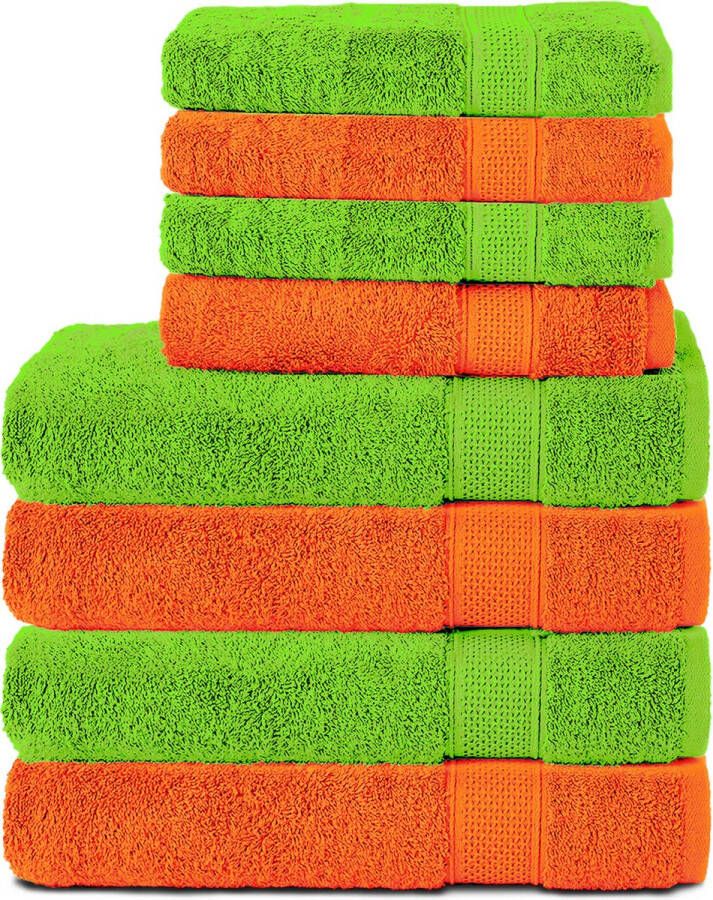 Komfortec Handdoekenset 4x badhanddoek 70x140 cm + 4x handdoek 50x100 cm 100% Katoen -Groen&Oranje