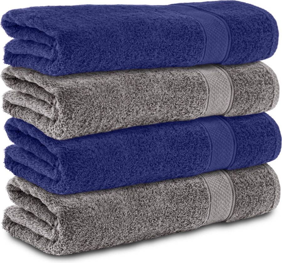 Komfortec Handdoekenset 4x Handdoek 50x100 cm 100% Katoen Antracietgrijs&Blauw