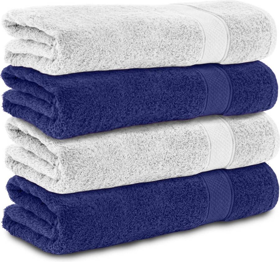 Komfortec Handdoekenset 4x Handdoek 50x100 cm 100% Katoen Wit&Blauw