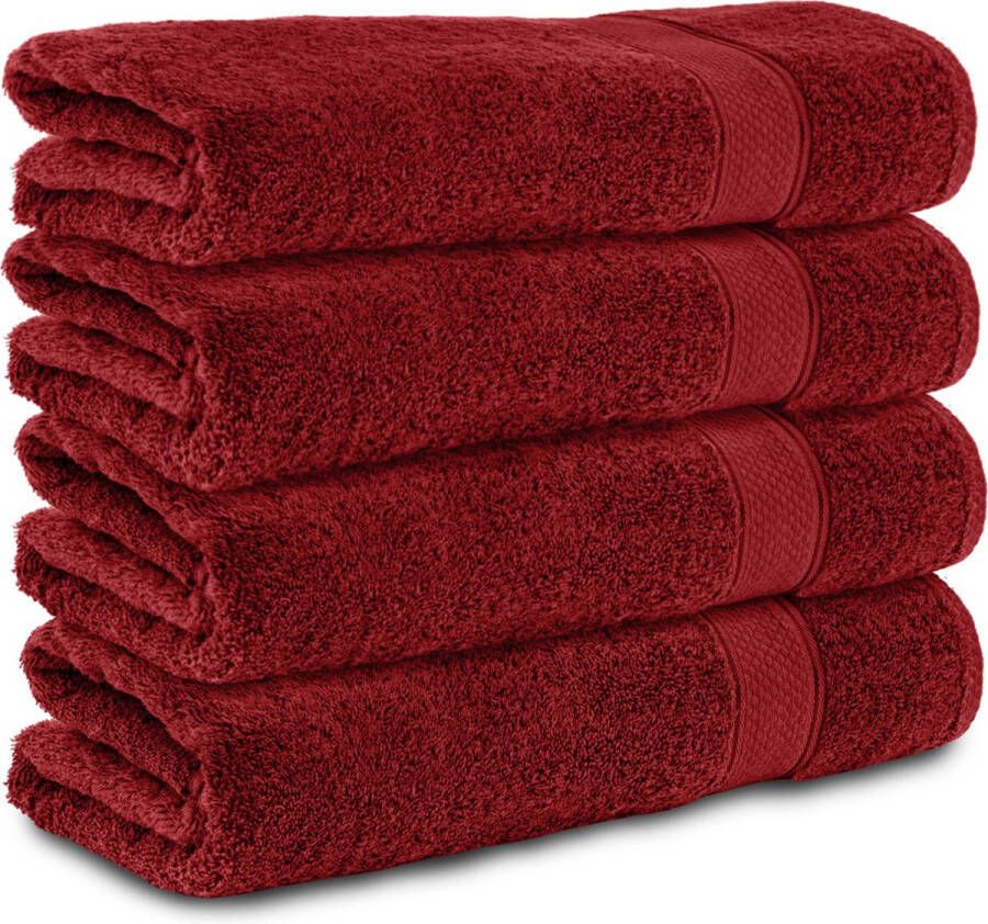 Komfortec Handdoekenset 4x Handdoek 70x140 cm 100% Katoen Rood