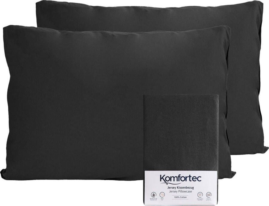 Komfortec Set van 2 Premium Jersey Kussenslopen 50x75 cm Superzachte Kussenhoes – 100% Katoen – 150 g m² Zwart