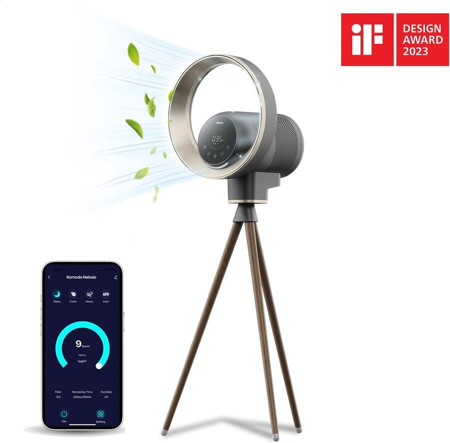 Komodo Nebula Luchtreiniger & Ventilator Met app HEPA 13 Filter Ruimtes tot 50m2 Air Purifier Space Grey