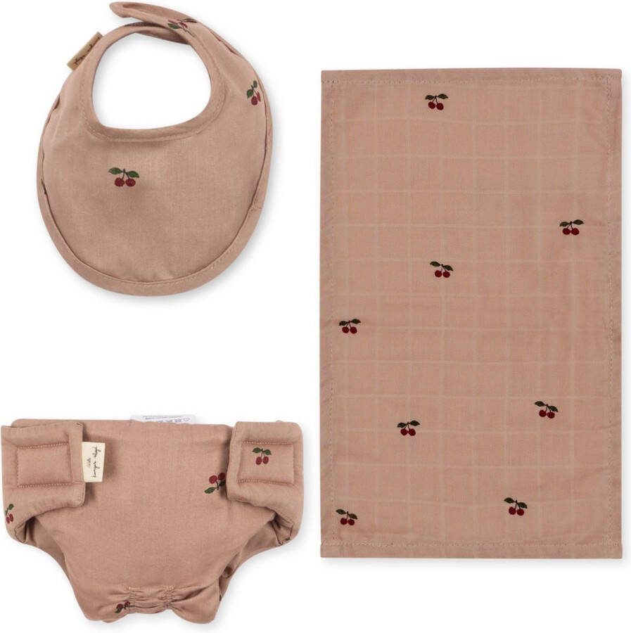 Konges Sløjd Poppen Speelgoed Slabbetje Luier Doek Katoen Nursery Set Cherry Blush