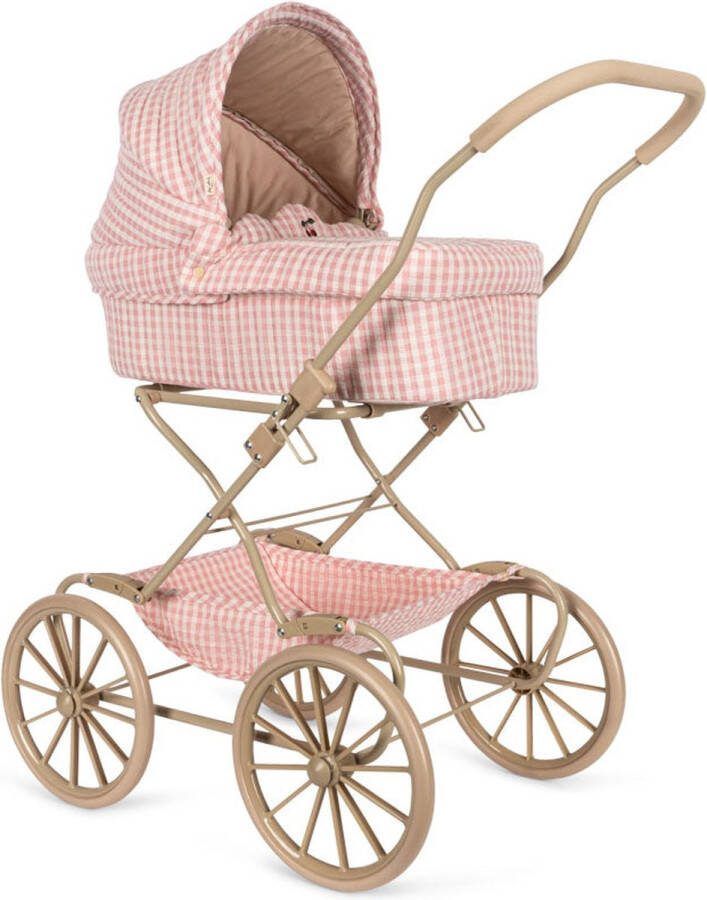 Konges Sløjd Poppenwagen Doll Pram Vintage Opvouwbaar Powder Pink Check