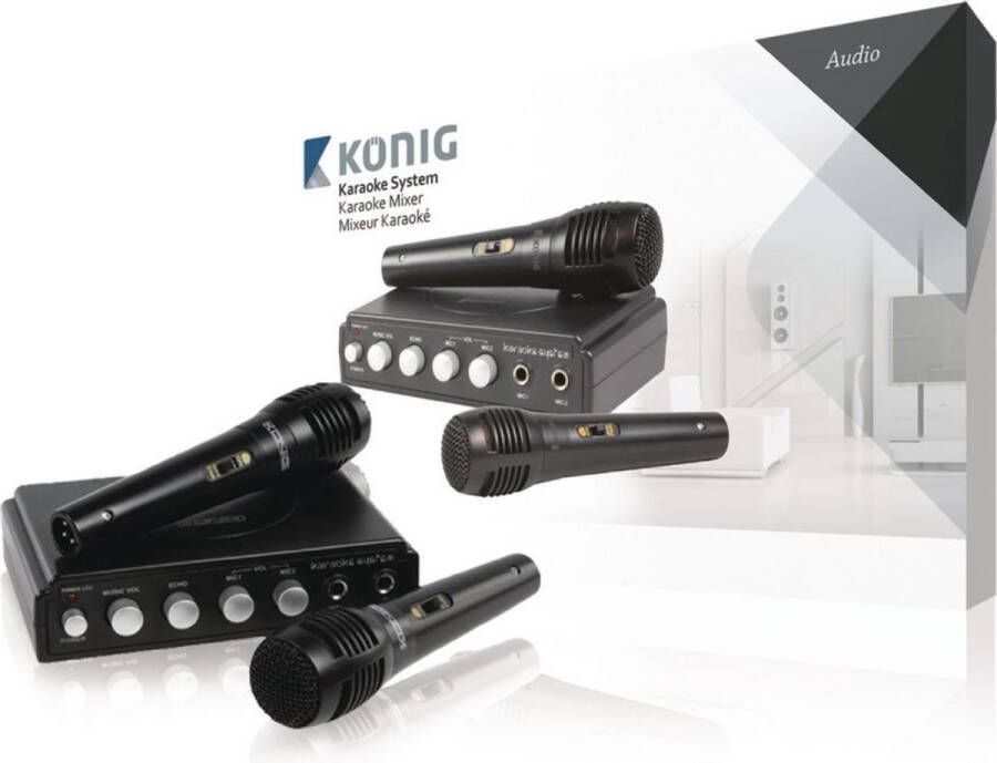 Konig karaoke mixer met 2 microfoons zwart