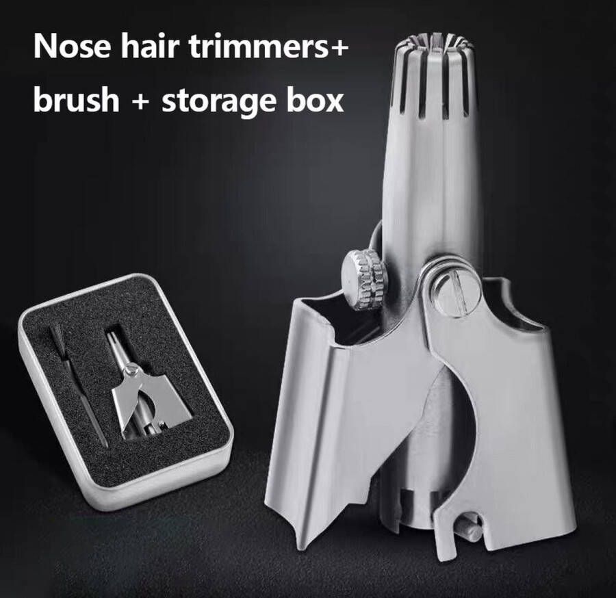 Koning Import Luxe Hand Neustrimmer Opbergdoos Schoonmaakborstel Trimmer Neushaar Neushaartrimmers Neus Haar Haren Haarverwijderaar RVS Zilver