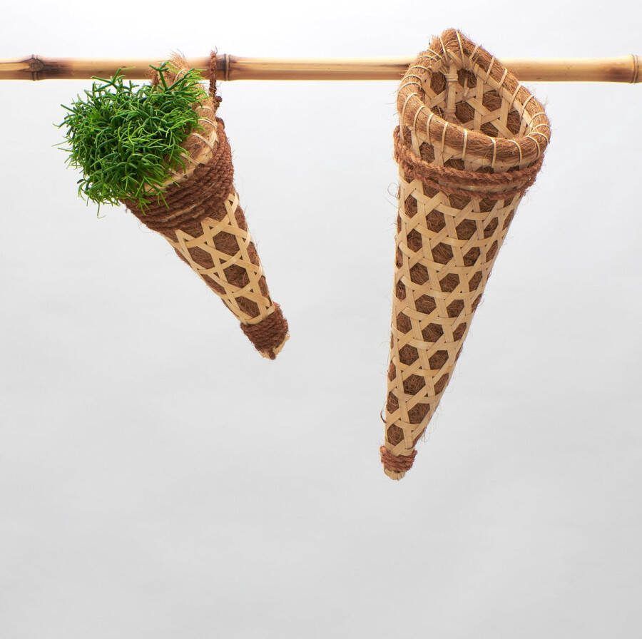 KoningBamboe Bamboe Plantenhangers Hoorntjes Maat S Kokosvezel Bruin