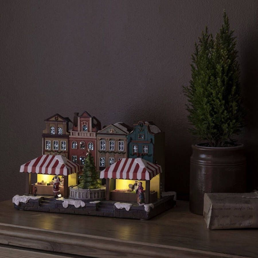 Konst Smide Kersthuis verlichting Grachtpanden met marktkramen en kerstboom met muziek Kerstkandelaar