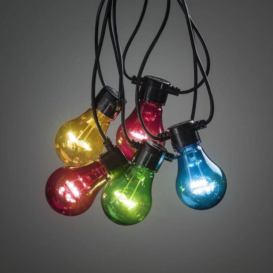 Konst Smide Konstsmide ® 2372-500 Snoerverlichting Premium 5 lamps feestverlichting multicolor op batterij 4x AA 200cm zeer energiezuinig ON OFF 6u timer keuzeschakelaar 3m aansluitsnoer voor buiten en binnen