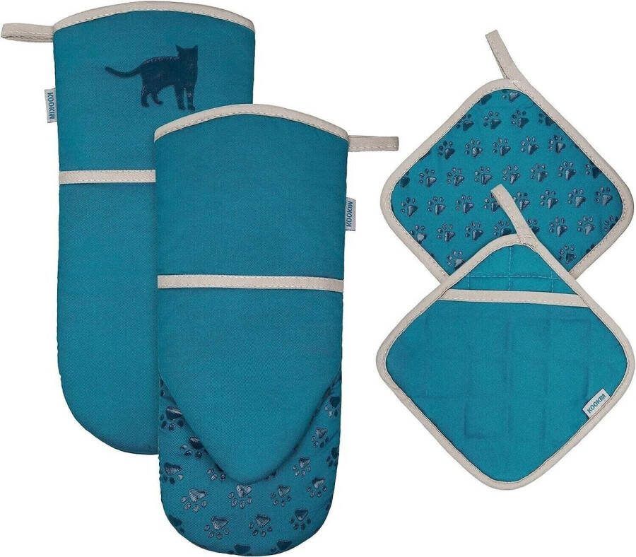 Kookim Ovenhandschoenen 2 stuks kat hoge kwaliteit handschoenen met kat afbeelding