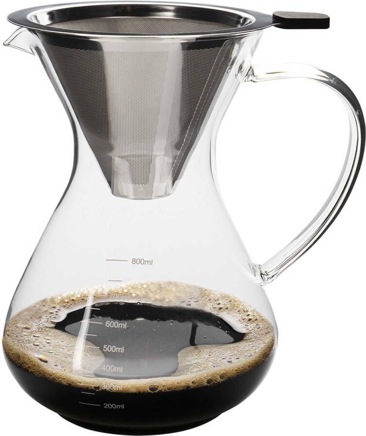 Kookpro Pour Over Koffiepot Filterkoffie maker RVS Koffiefilter 800 ml Slow Coffee Maker Glazen Cafetière Koffekan Drip Gieter Dripper Koffiemaker Handmatig Filterkoffiemaker