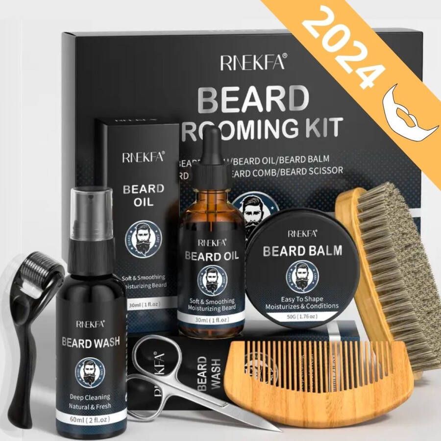 KoopKrachtig Baardverzorgingsets Baardgroei kit 7-Delig Baardroller Baardolie Baardkam Schaartje Baardbalsem Baardshampoo Baardborstel Dermaroller