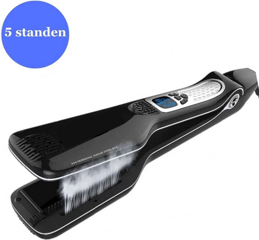 KoopKrachtig Steampod Stoom Stijltang 5 standen Zwart Professionele Stoom Stijltang Warmteborstel