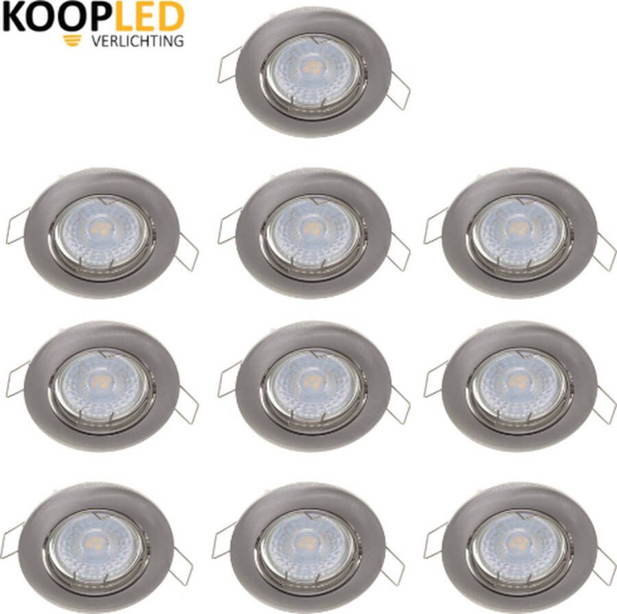 Koopled 10 stuks Inbouwspot LED Inbouw armatuur Zilver Kantelbaar Ronde plafondspots + GU10 Fitting