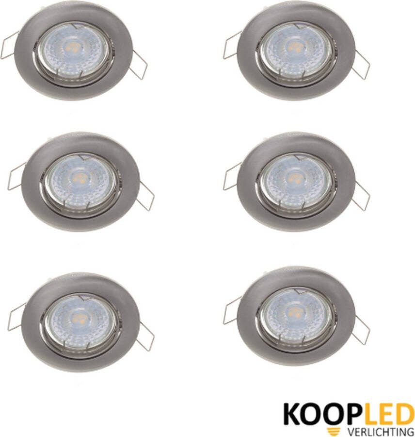 Koopled 6 Stuks Zilver Inbouwspot LED inclusief lichtbron 3W 2700K Kantelbaar Ronde plafondspots + GU10 Fitting