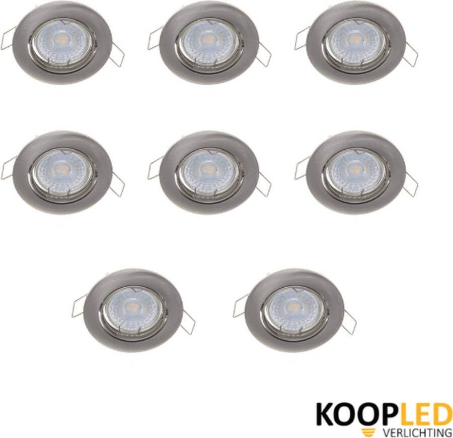 Koopled 8 Stuks Zilver Inbouwspot LED inclusief lichtbron Kantelbaar Ronde plafondspots + GU10 Fitting