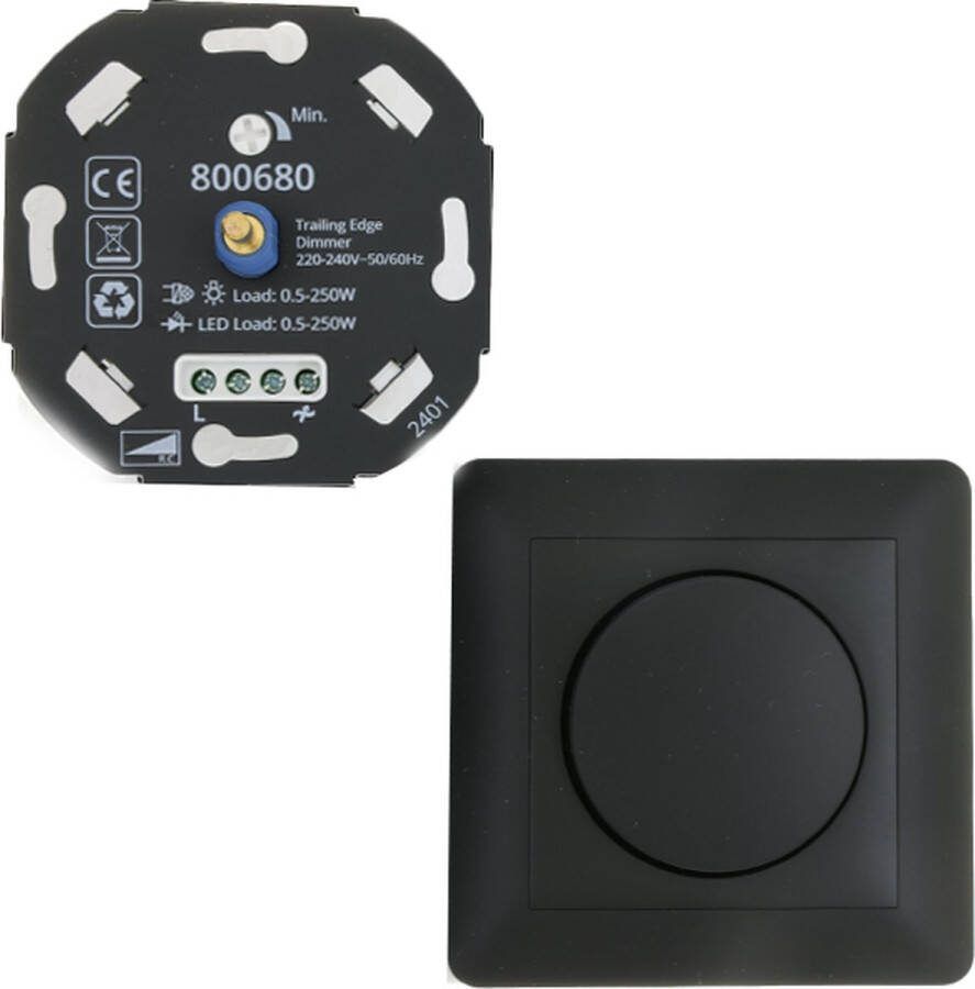 Koopled TRIAC-UNIVERSEEL-LED dimmer-3-250W+ZWART AFDEKRAAM