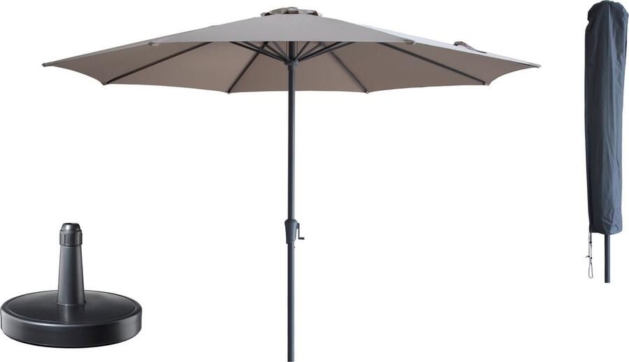 Kopu Set Madrid 350 cm Grote Parasol Rond met Beschermhoes en Parasolvoet Taupe
