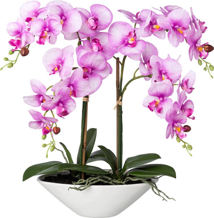 Kopu Kunstbloem Orchidee 53 cm Roze met Schaal Ovaal Phalenopsis