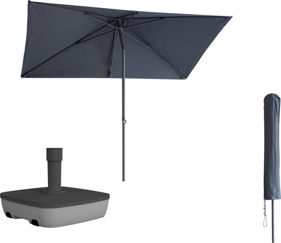 Kopu Leon Parasol Rechthoek 150x250 cm met Hoes en Voet Grijs